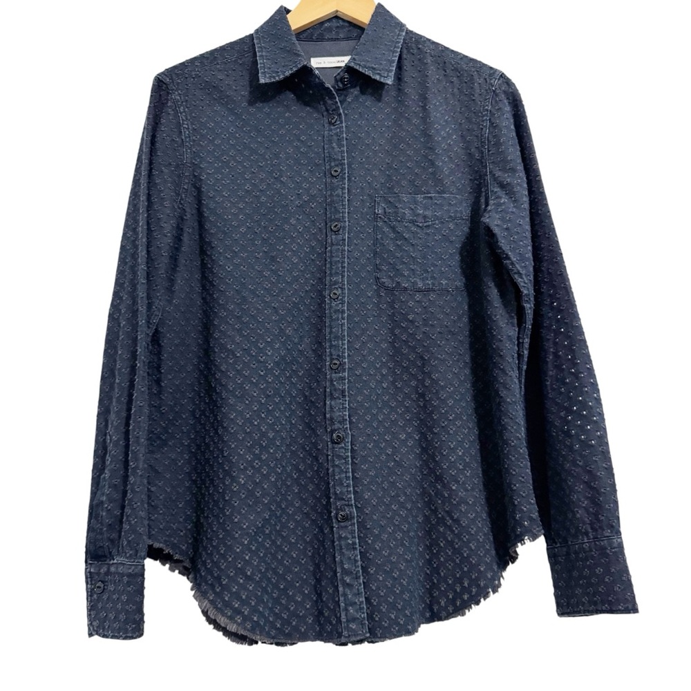 Rag & Bone Button Front Long Sleeve Silk Blend Eyelet Top Medium